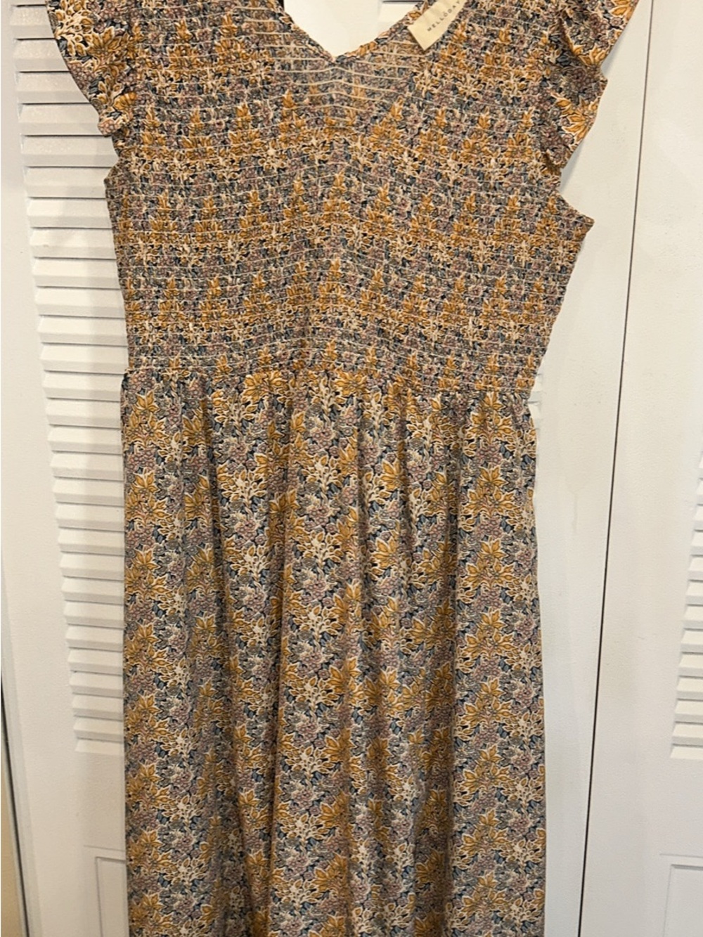 MELLODAY Yellow Floral Smocked Midi Dress
